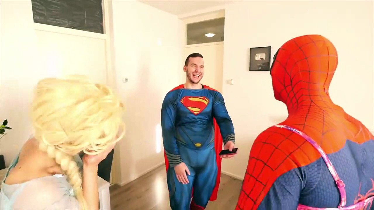 Spiderman Stomach Pain! w_ Black Spiderman Doctor Frozen Elsa Joker Superheroes Fun Movie IRL