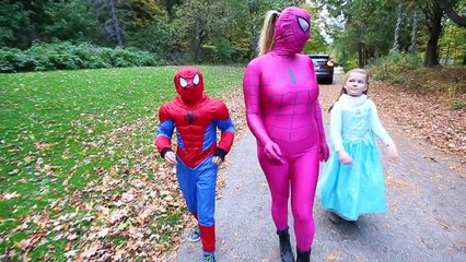 Frozen Elsa Crashes into Kid cop!! Elsa arrested for bad driving w/ spiderman & disney pri