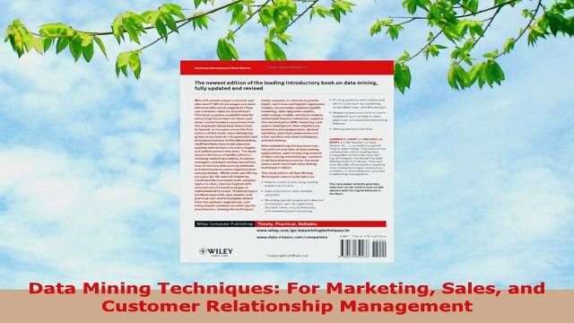 READ ONLINE Data Mining Techniques For Marketing Sales and Customer Relationship Management