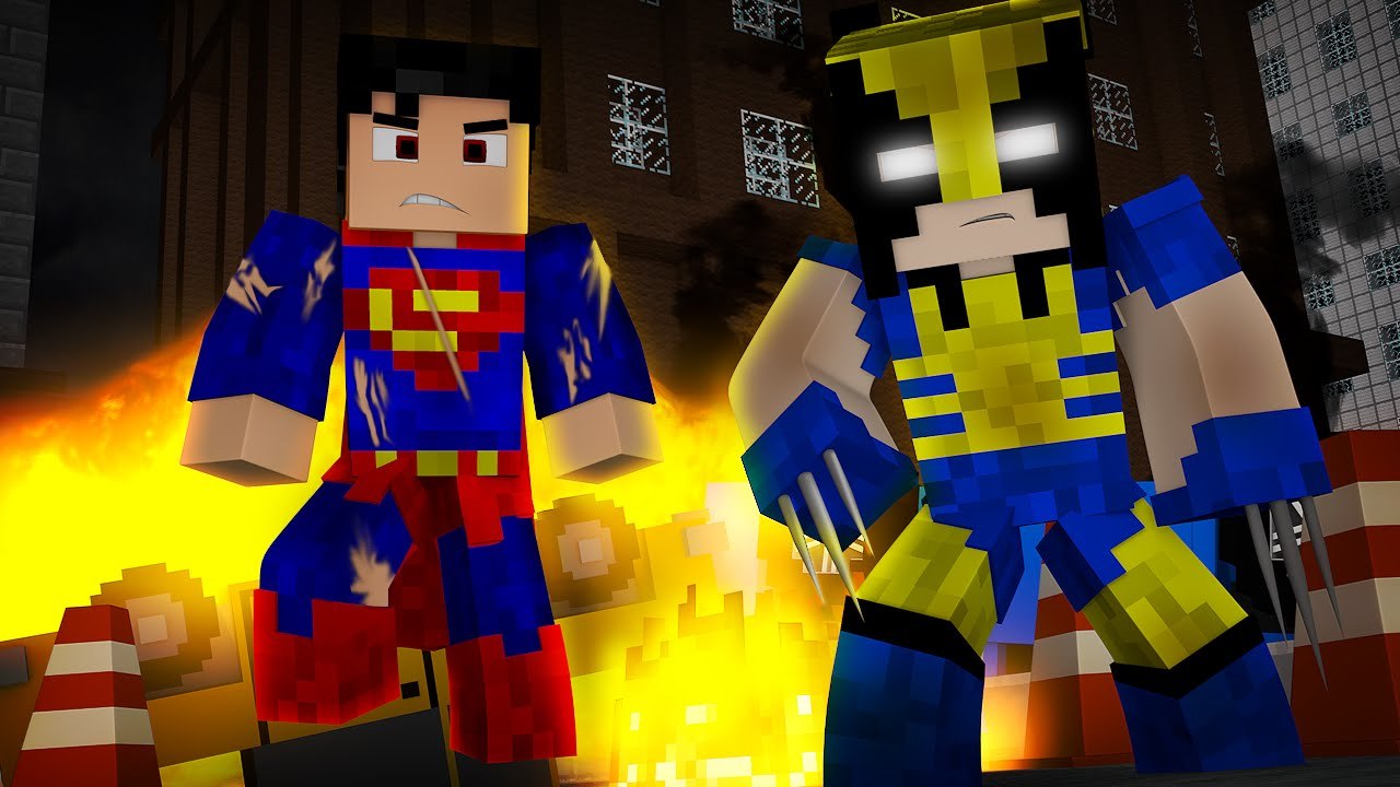 Minecraft Heróis: SUPER-HOMEM VS WOLVERINE ‹ Build Batle ›