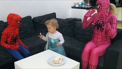 Spiderman birthday party with Frozen Elsa Pink Spidergirl VS Joker Superheroes fun Real life !