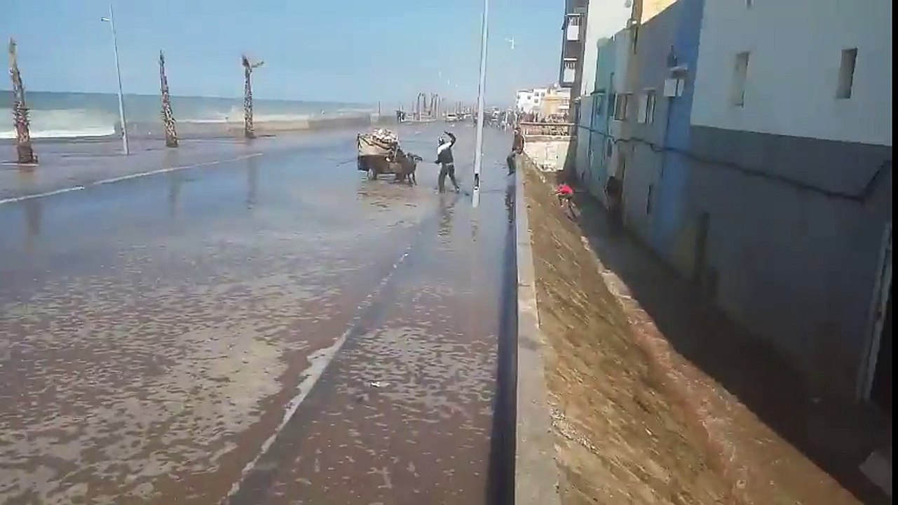 تسونامي سلا موجة قوية من هيجان بحر سيدي موسى تضرب حمارا وتغرق بعض البيوت