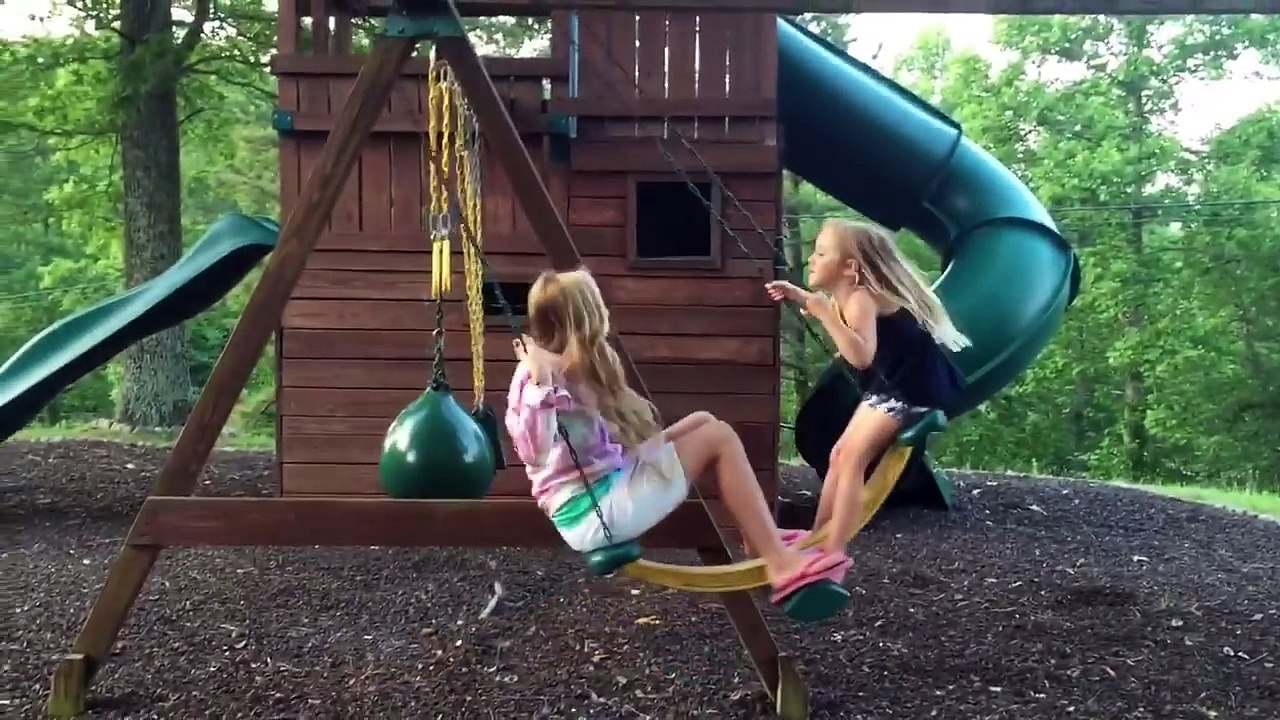 Princess Ella & Play doh girl from Fun Factory playing on the back yard play set park W baby turtles