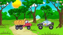 El Coche de Policía es Azul y Carros de Carreras - Dibujo animado de coches - Carritos Para Niños