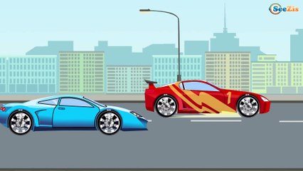 Cartoon about Cars - Police Car with Racing Car & Truck - Story about Balls on the Road Episode 13