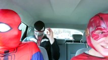 Superheroes Dancing in Car: Spiderman Venom Batman Joker Deadpool Hulk Funny Movie in Real