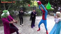 Frozen Elsa vs Spiderman Dam balloons vs Maleficent, Joker Captain Fun Superheroes in real