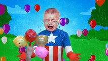 Baby Captain America Balloon Songs with Superheroes Finger Family Nursery Rhymes for Learning Colors