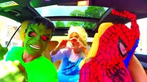 Superheroes Dancing in a Car Spiderman vs Hulk vs Frozen Elsa Funny Movie in Real Life
