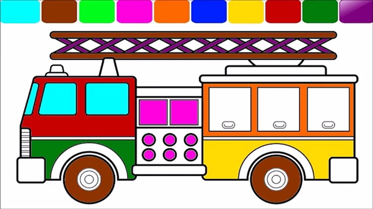 Learn Colors & Vehicles: Fire Truck ★ Coloring Book ★ Teach Colours for Kids Baby Toddler