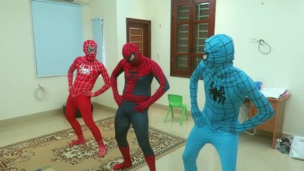 Spiderman Real Life w/ Red Spiderman and Blue Spiderman play T Rex Toy! Spiderman House Fu