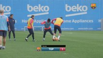 Treino do Barcelona tem belas tabelas, golaços e caneta de Neymar