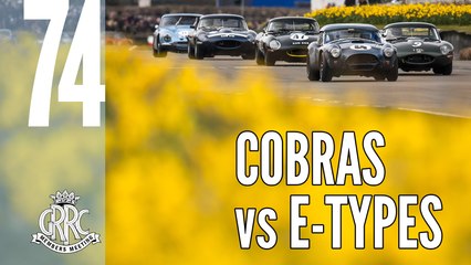 3 Jaguar E-Types v 2 AC Cobras track battle