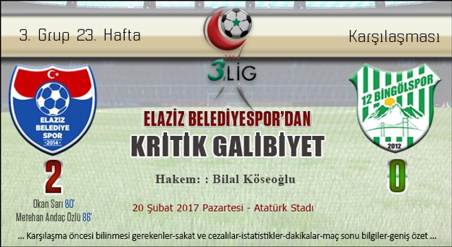 Elaziz Belediyespor 2-0 12 Bingölspor Geniş Özet