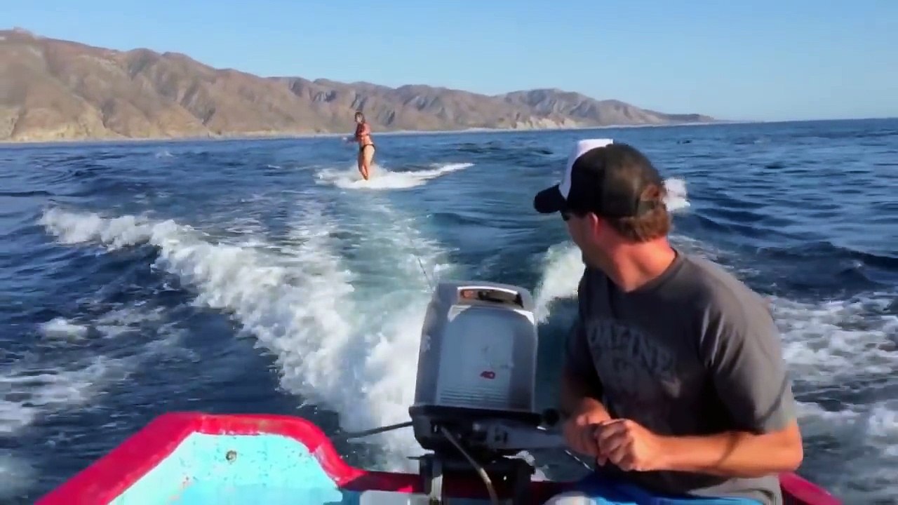 Dolphin Surfing Woman Wakeboarding with Dolphins
