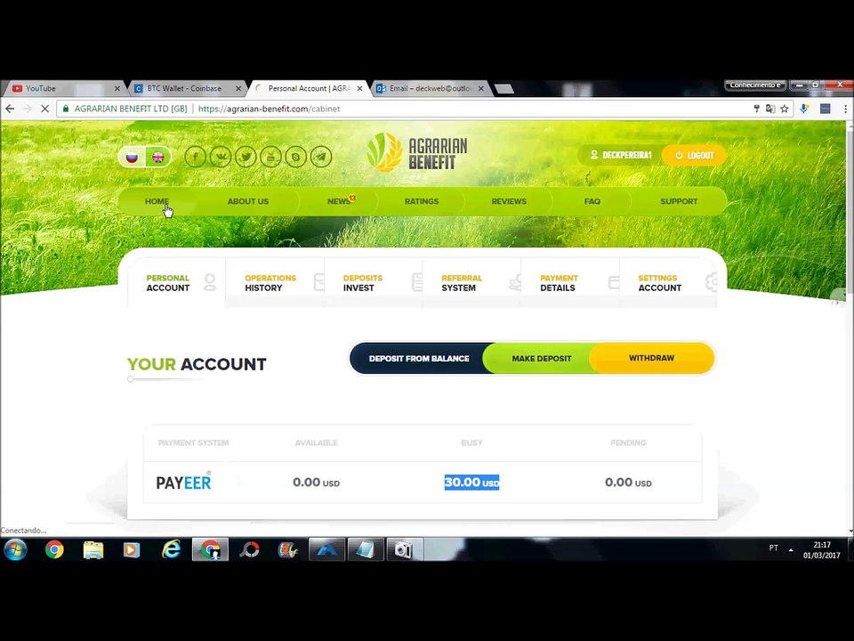 Agrarian Benefit 5% Por dia minimo deposito DEZ dolares