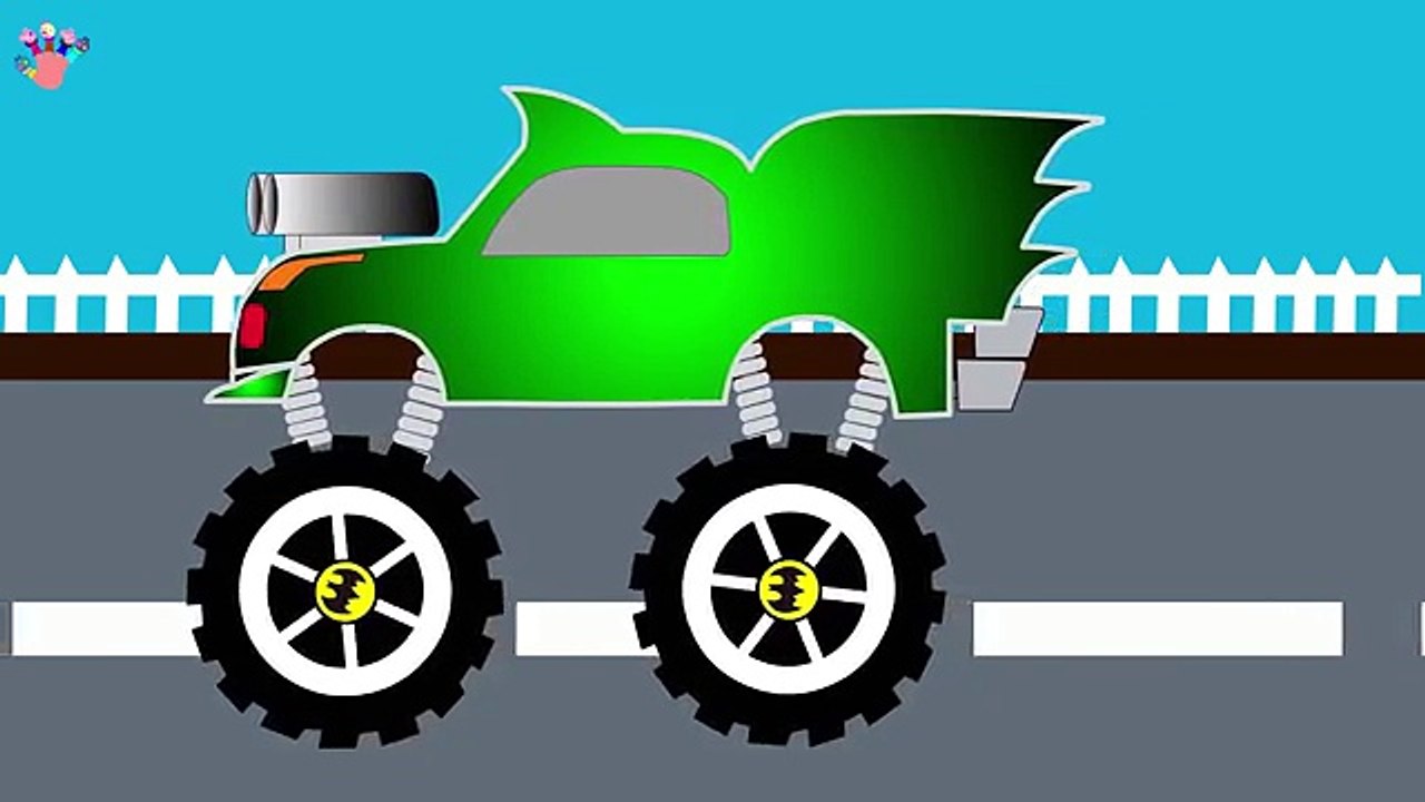 Monster Trucks COLORS! Yellow, Green, Blue & Black Spiderman Disney Pixar Cars Nursery Rhymes 2d