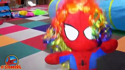 Spiderbaby Gets Rainbow Hair Eats Nerds Candy - Spiderman & Spidergirl Baby - Superhero in