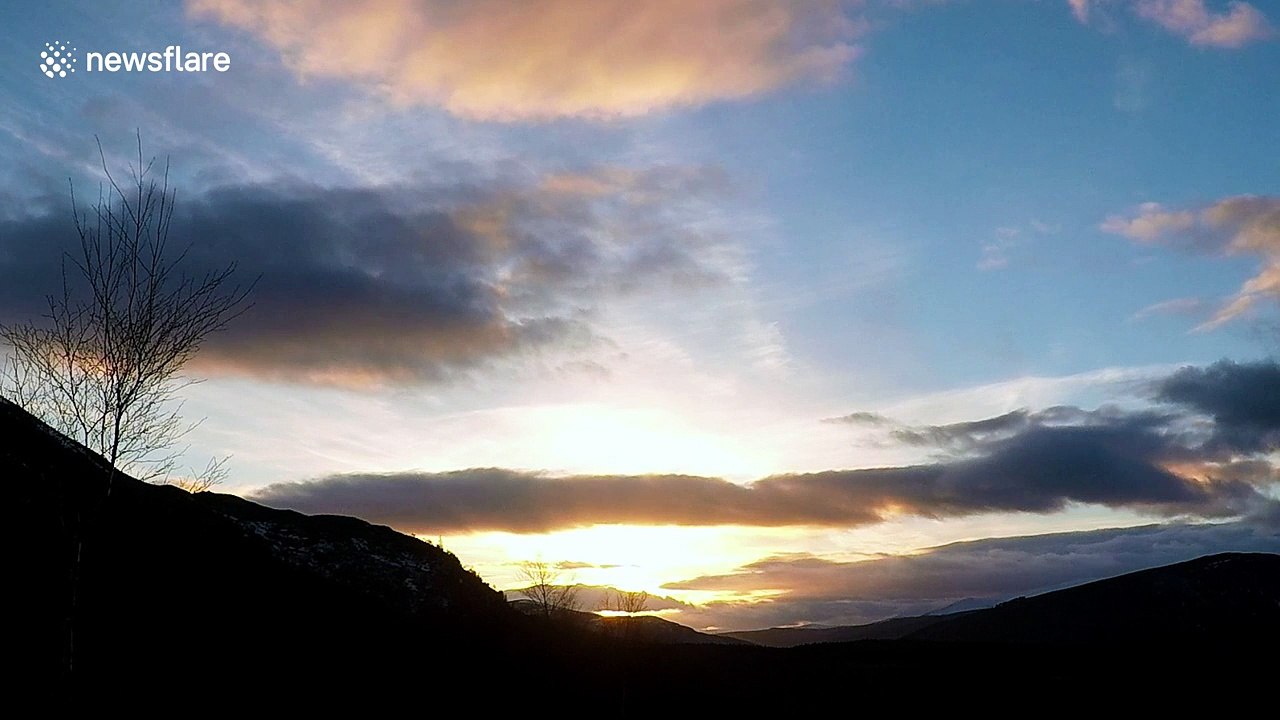 Stunning sunset over Cairngorms, Scotland on first day of spring