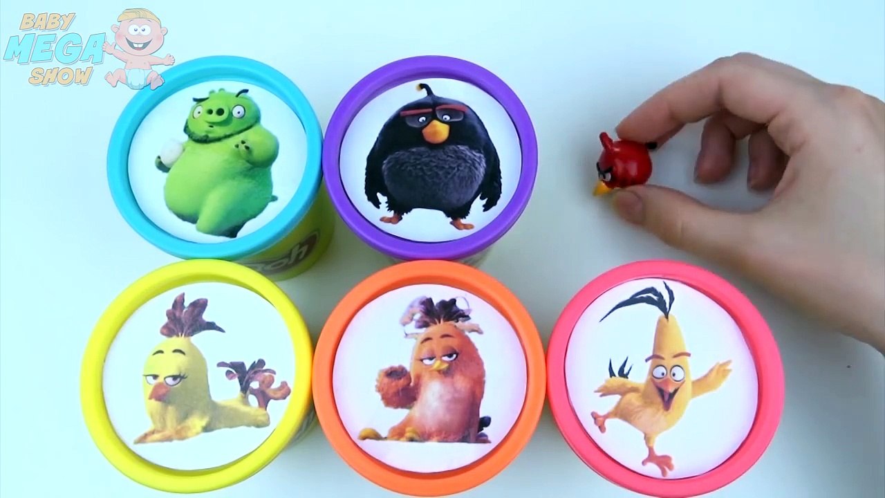 Rainbow Cups Play Doh Learn Colors in English Surprise Toys Angry Birds for Children
