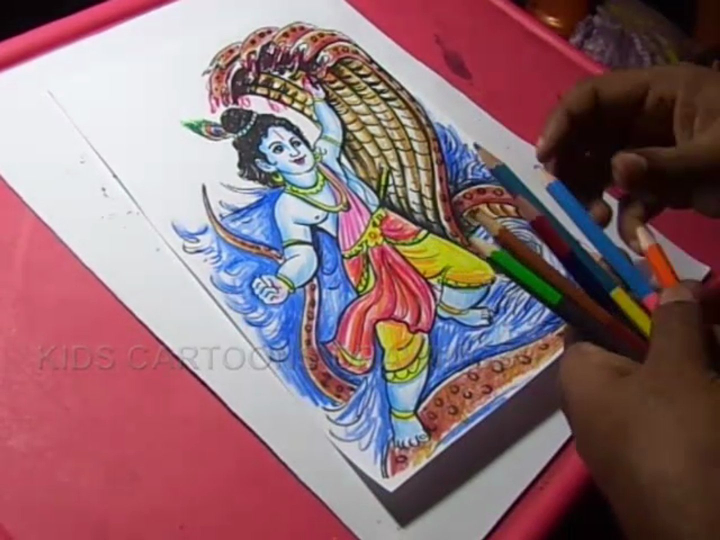 How to Draw Lord Krishna Kills Snake Drawing - video Dailymotion