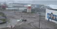 Waves Flood Harbor of Town in Azores During Storm