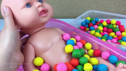 Baby Doll Bath Time In Play-Doh Gumballs Pretend Play, Funny BabyDoll Poops Out Play Dough on Toilet