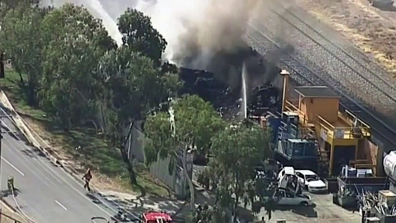 Crushed cars explode in scrap yard fire in Australia