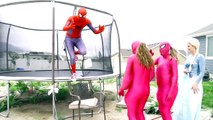 Pink Spidergirl Twins Eat Giant Donut vs Spiderman and Frozen Elsa Funny Superhero Movie R