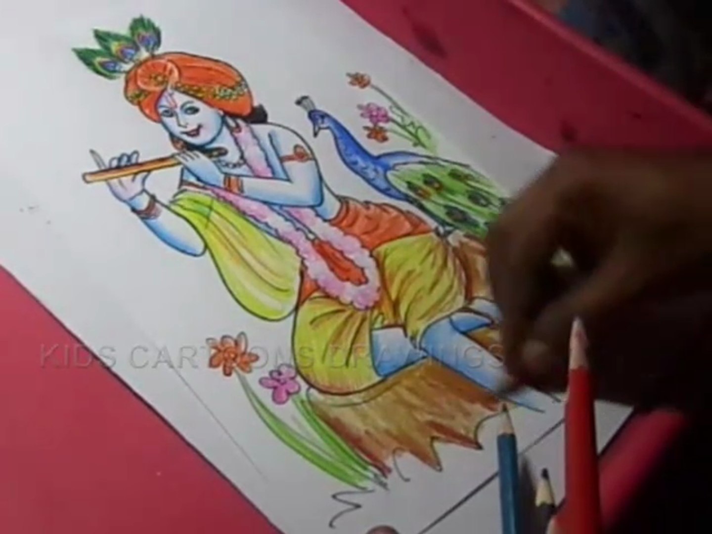 How to Draw Lord Krishna with Peacock Color Drawing - video ...