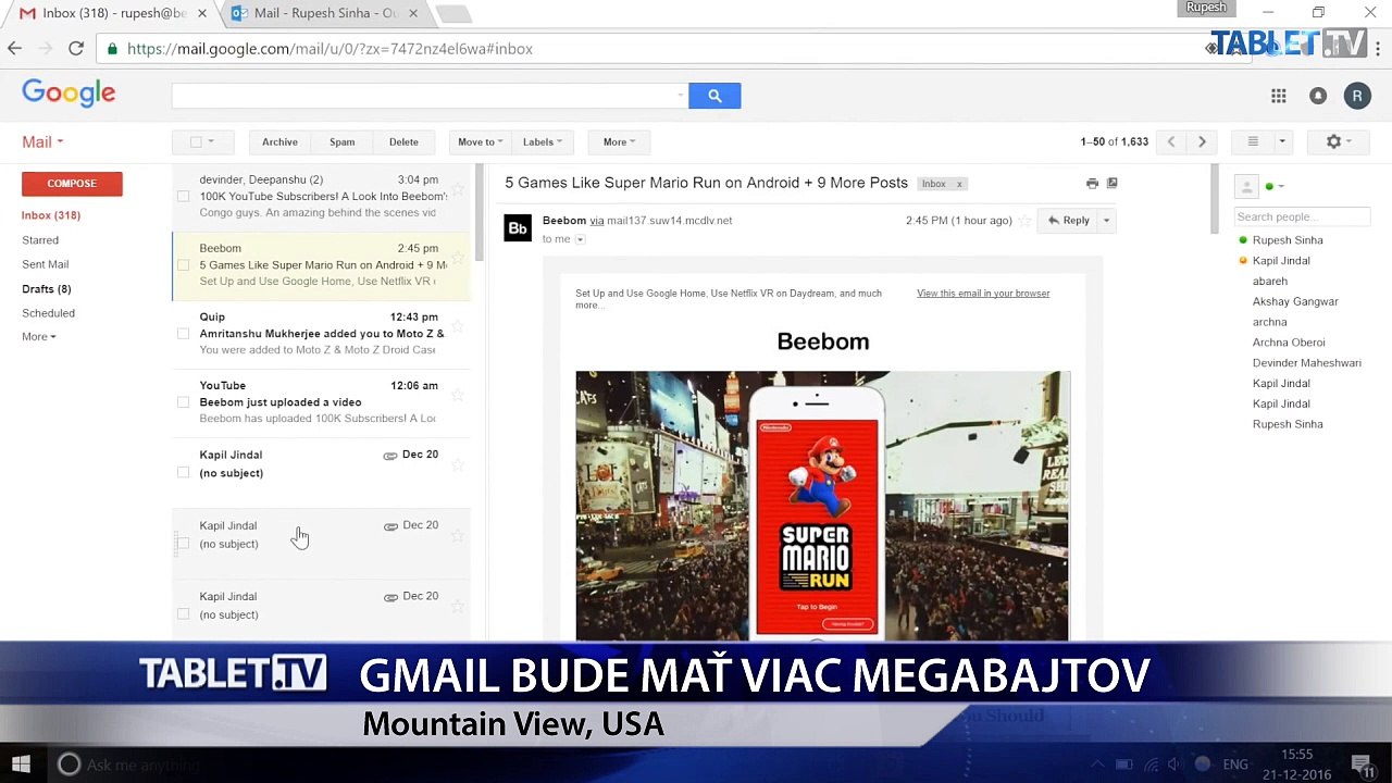 Gmail bude mať väčší limit - 50 megabajtov