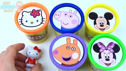 Скачать видео: Сups Stacking Toys Play Doh Clay Mickey Mouse Peppa Pig Hello Kitty Learn Colors for Children