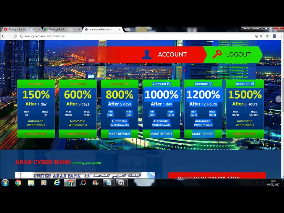 ARAB CYBER BANK 150% APOS 1 DIA minimo um dolar
