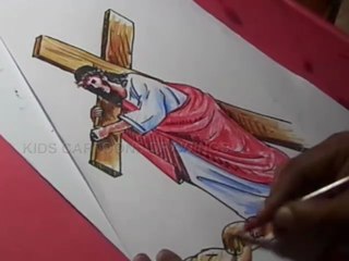 How to Draw Jesus christ with Cross Color Drawing step by step