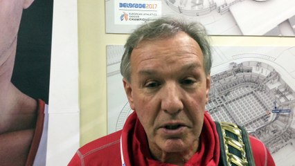 Roger Lespagnard (entraîneur) après le titre européen de Nafi Thiam