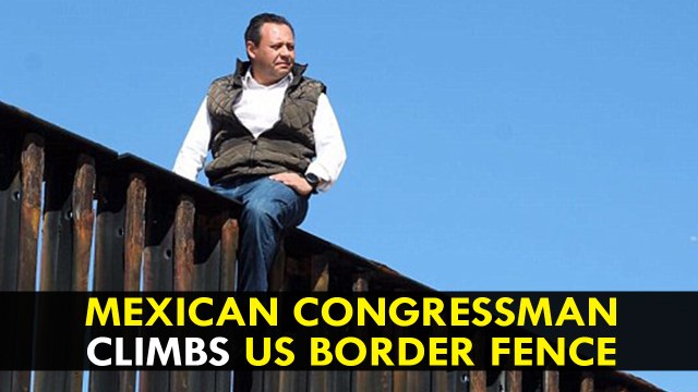 Mexican congressman mocks Trump's wall by climbing fence