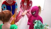 Frozen Elsa vs Spiderman Messy Cake Smash Wedding! w Disney Princesses and Superheroes in
