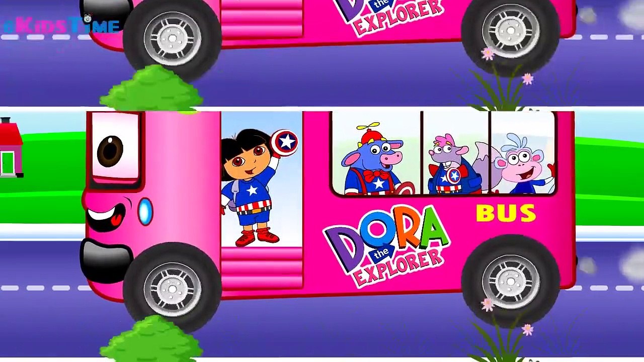 Wheels On The Bus Go Round And Round Nursery Rhyme Bus Song with Dora