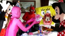 MINNIE MOUSE Surprise Birthday Party w/ Giant Egg Spiderman SpongeBob & Mickey Mouse Captain America