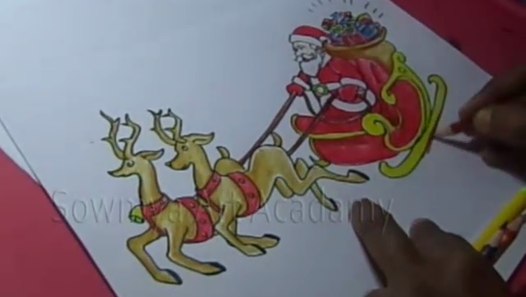 How To Draw Christmas Deer Santa Claus Color Drawing For
