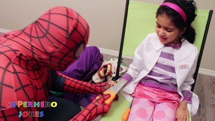 DOC MCSTUFFINS NAILS THROUGH FINGERS! w/ Spiderman, Evil Queen & Joker COMPILATION