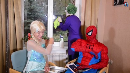 Spiderman FROZEN ELSA Maleficent w/ Spoiled gift - Spider-man vs Joker SuperHero prank