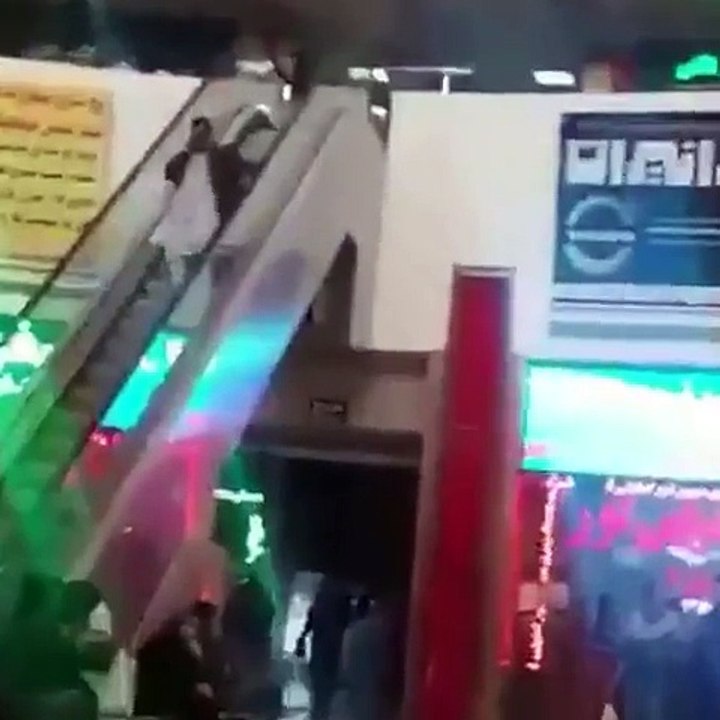 funny excercise at shopping centre