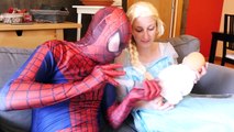 Frozen Elsa Loses Her Dress vs Joker Pranks! w/ Spiderman Spider Baby Flies & Fun Superher