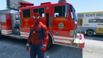 Spiderman Cartoon Saves Long Cars on Fire Truck Car for Kids w Nursery Rhymes Songs