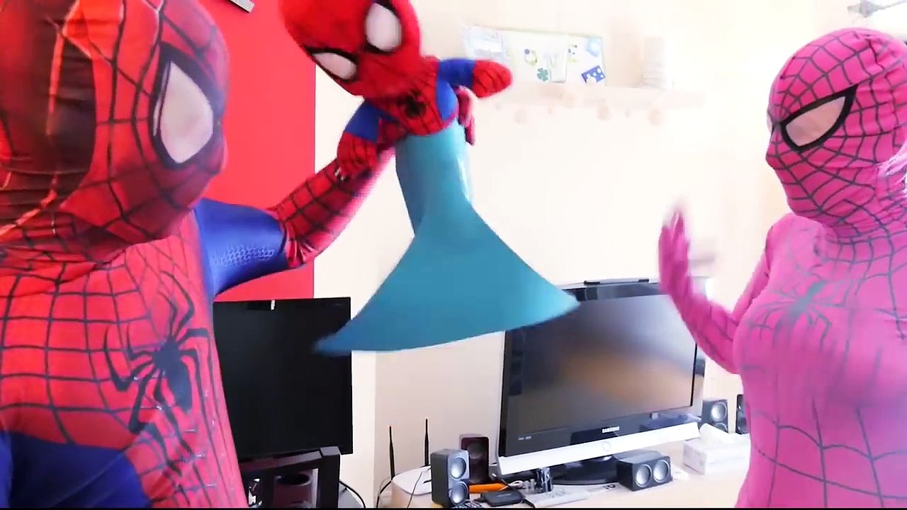 Spiderman vs Mermaid Spiderbaby in Real Life! Pink Spidergirl vs Maleficent Superhero Fun