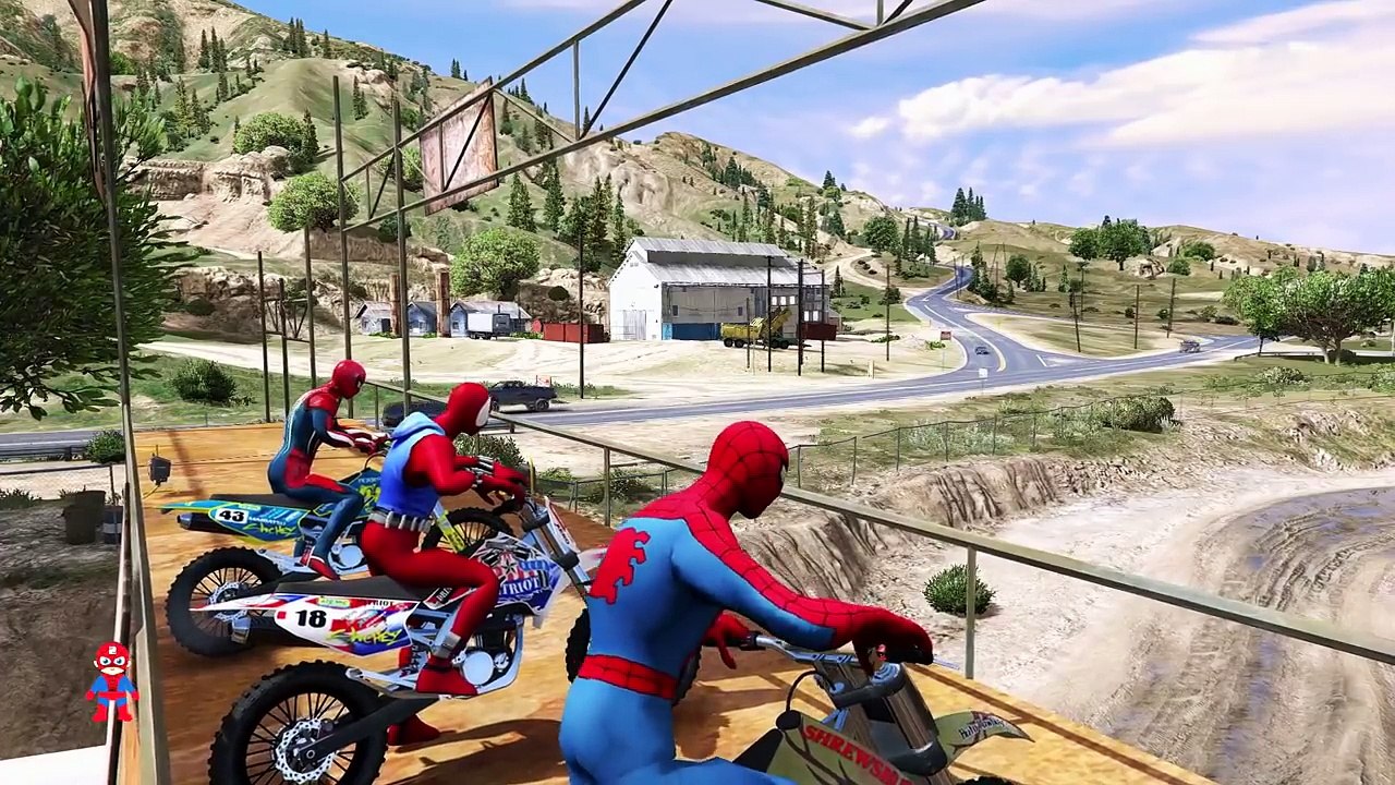 Spiderman in Train Trouble with Racing Bikes Cartoon for Kids with Nursery Rhymes Songs SH