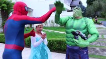 Frozen Elsas Car was Crushed by Jokers foot w/ Spiderman Hulk Real Life Funny Movie Toys