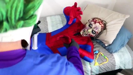 Superhero Monster Club Doctor Joker tries to fix Spiderman vs Zombie vs Venom vs Elsa