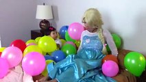 Frozen Elsa POOP PRANK! w/ Spiderman vs Bad Baby Joker Girl Balloons - Superheroes in Real